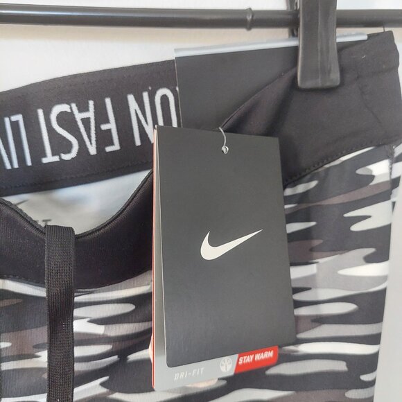 Women's Nike Dri-Fit Camo Running Compression Tights Black White, Size M - NEW - Picture 8 of 9